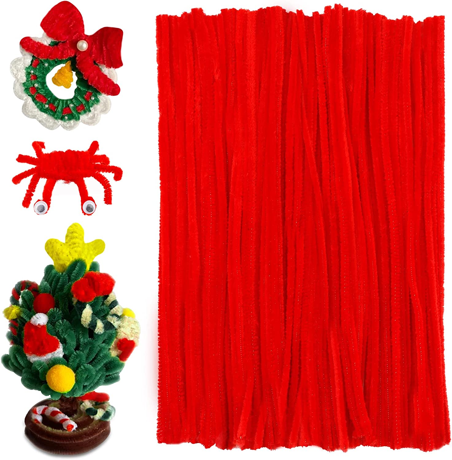 100 Pieces Pipe Cleaners Chenille Stem Solid Color Pipe Cleaners Bulk for  Halloween、Christmas DIY Craft Supplies Thick Red Pipe Cleaners Chenille  Stems 